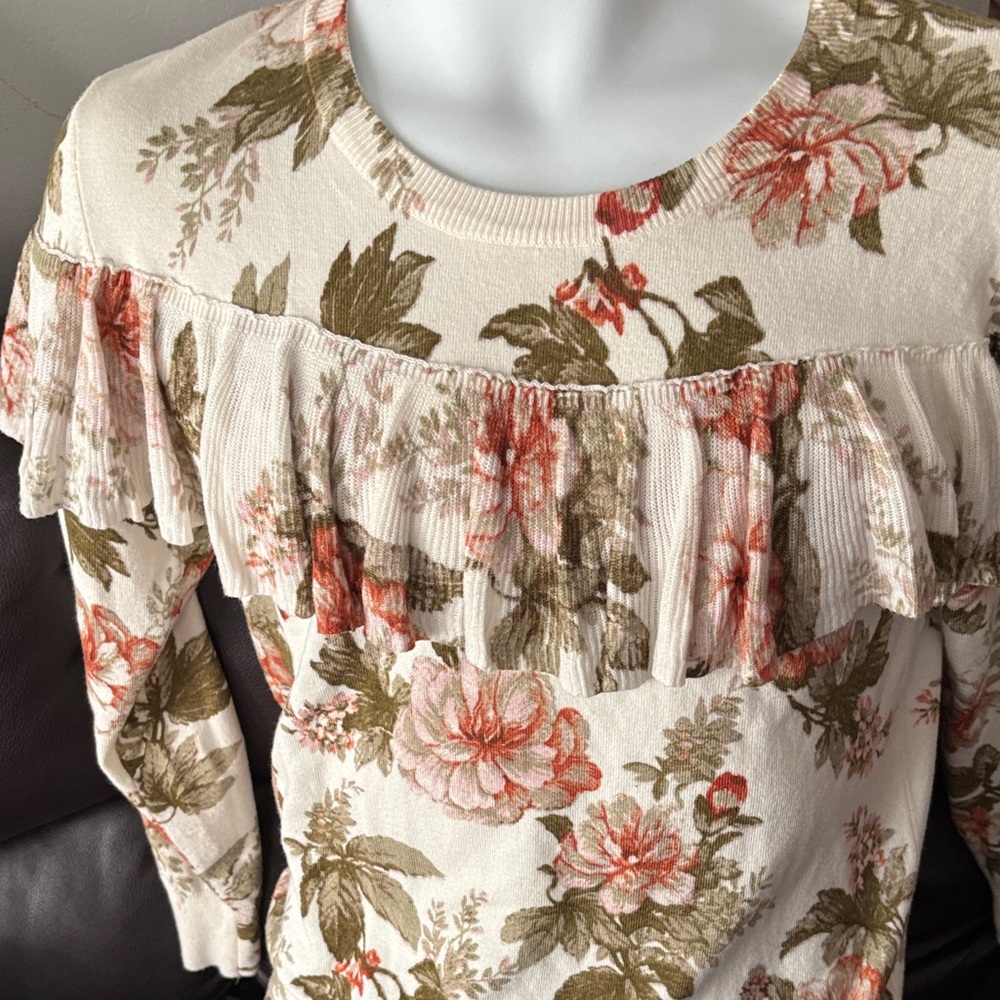 NWT  Anthropologie  Harlyn size S Floral Ruffle Women's Sweater $118 - Picture 2 of 6